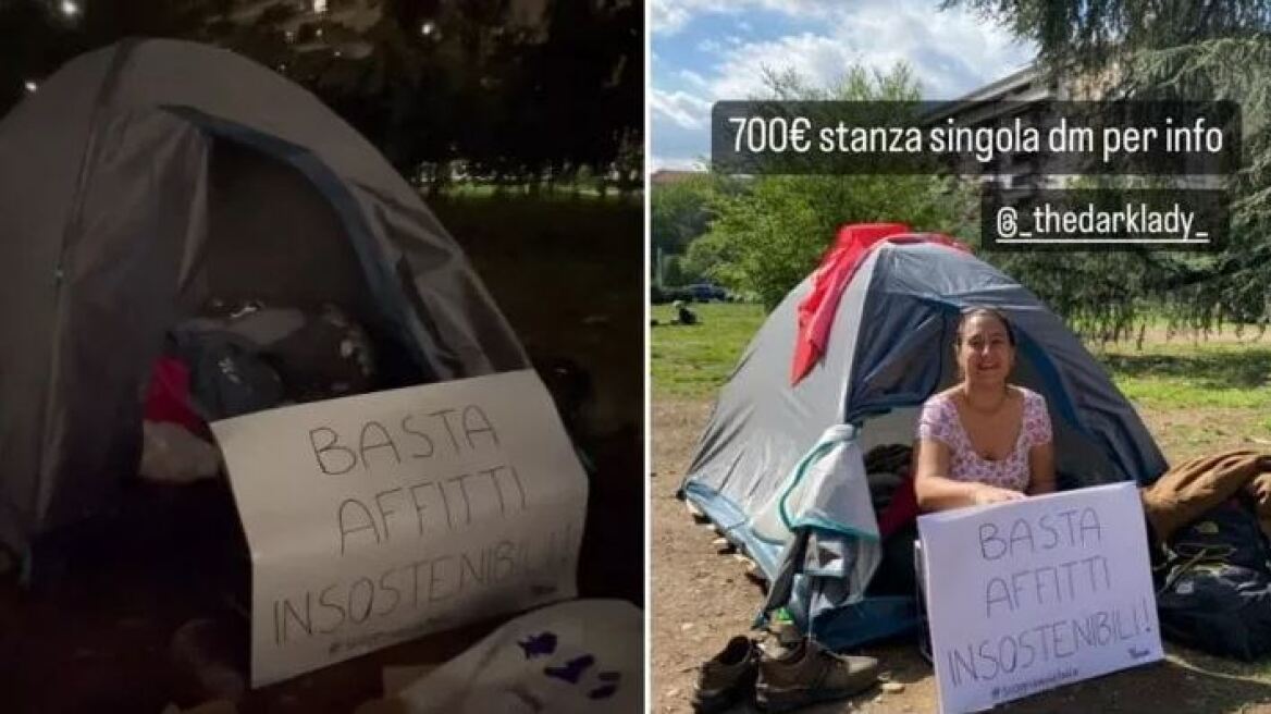 Μιλάνο:Φοιτήτρια κοιμάται έξω από το Πολυτεχνείο σε σκηνή για τα μη βιώσιμα ενοίκια