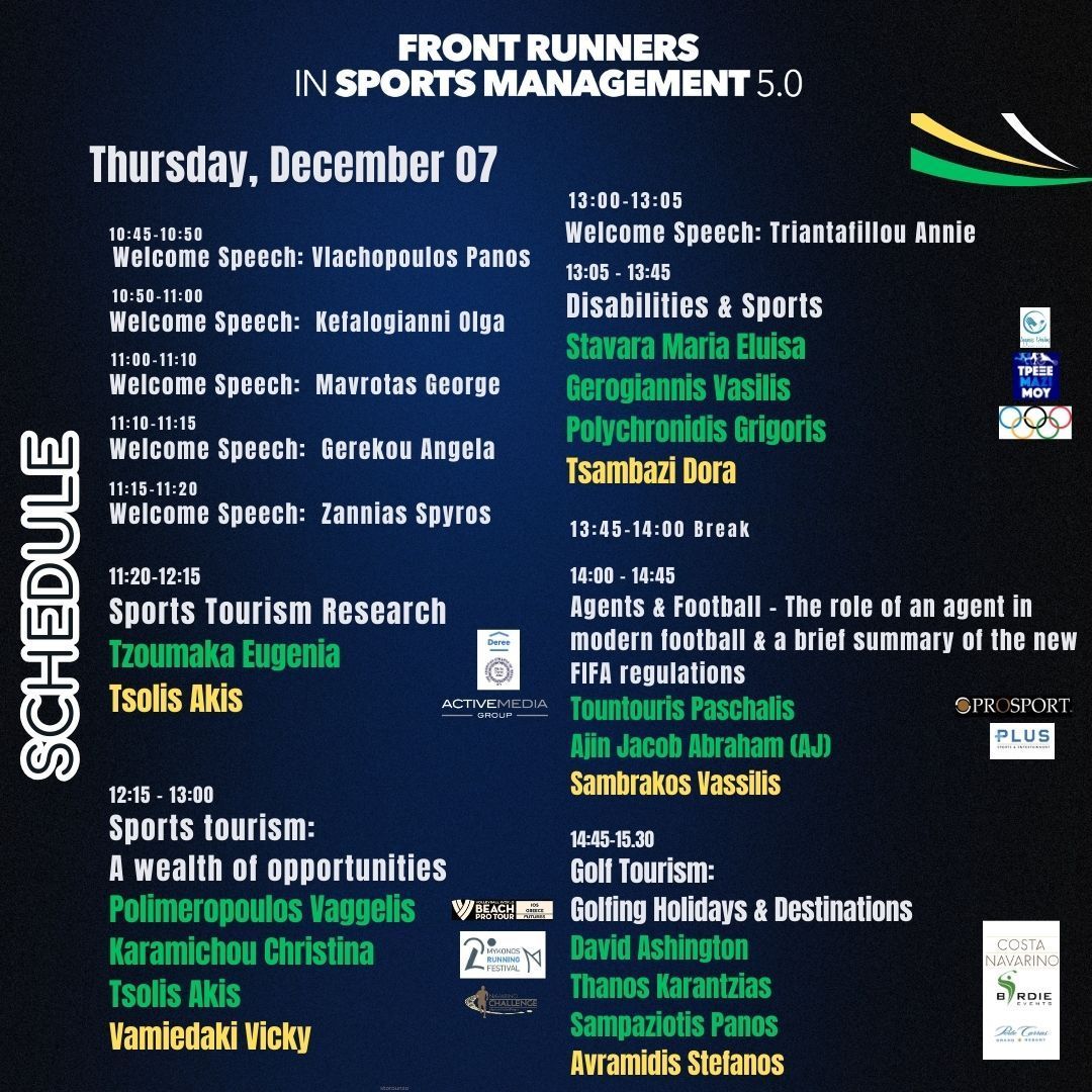 Πάνω από 60 κορυφαίοι ομιλητές στο Front Runners in Sports Management 5.0 στις 7-9 Δεκεμβρίου