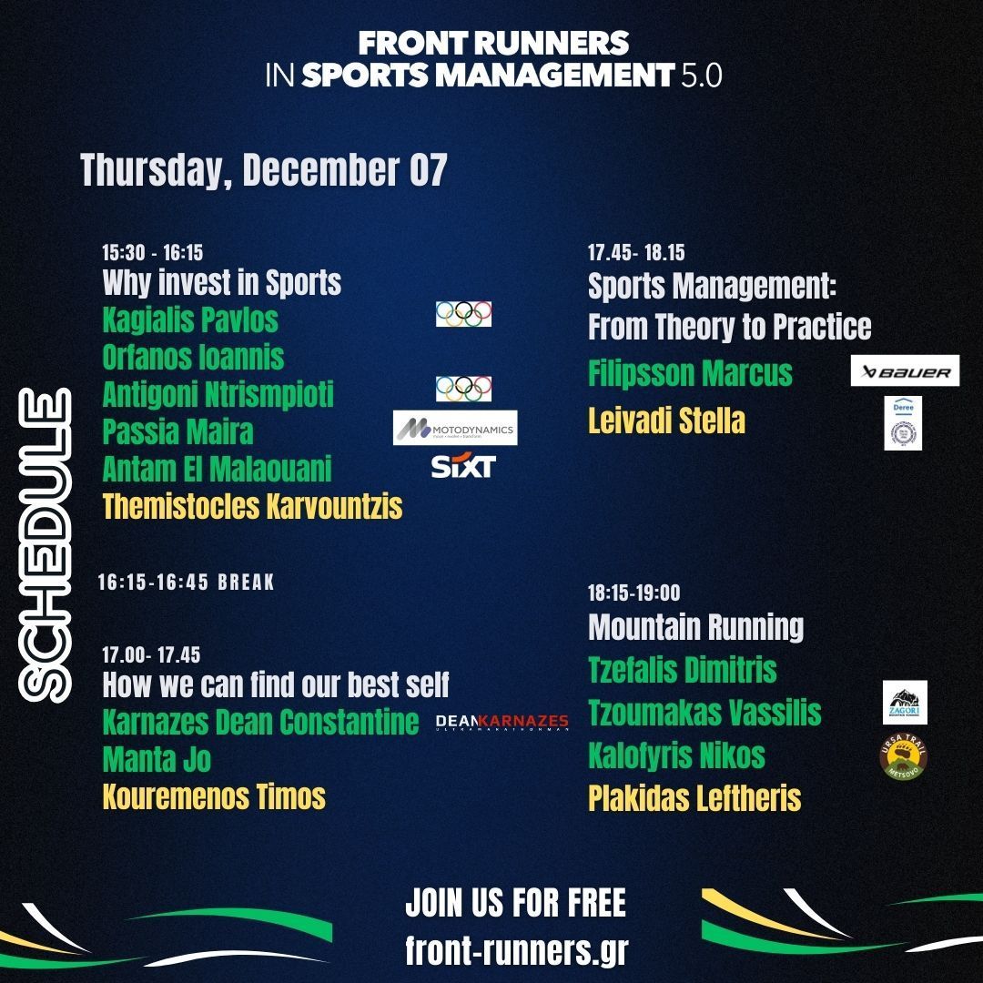 Πάνω από 60 κορυφαίοι ομιλητές στο Front Runners in Sports Management 5.0 στις 7-9 Δεκεμβρίου