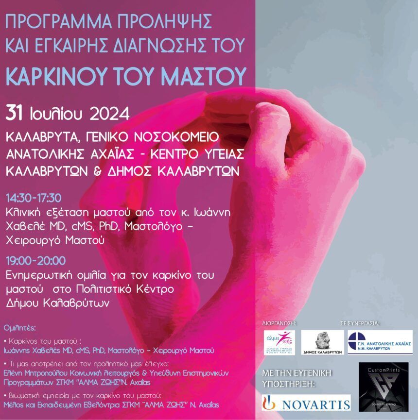Πρόγραμμα πρόληψης και έγκαιρης διάγνωσης του καρκίνου του μαστού από το «ΑΛΜΑ ΖΩΗΣ» Ν. Αχαΐας