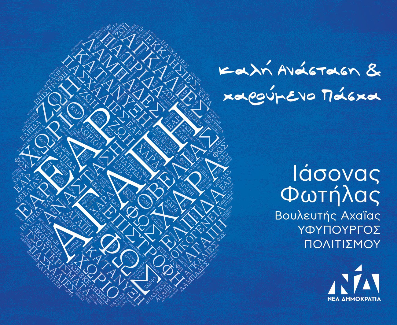 ΠΑΣΧΑΛΙΝΕΣ ΕΥΧΕΣ ΥΦΥΠ. ΠΟΛΙΤΙΣΜΟΥ ΙΑΣΟΝΑ ΦΩΤΗΛΑ