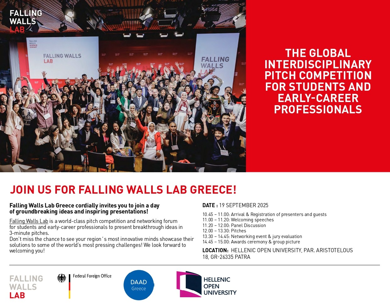 Διαγωνισμός καινοτομίας Falling Walls Lab Greece στην Πάτρα